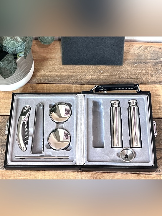 Other - Travel Bar Set Stainless Steel Flasks Shot Glasses Corkscrew Case Kit